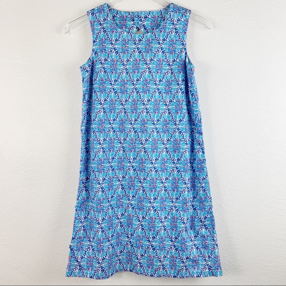 Vineyard Vines Girl Shell Diamond Shift Sleeveless Geometric Artsy Blue Dress L